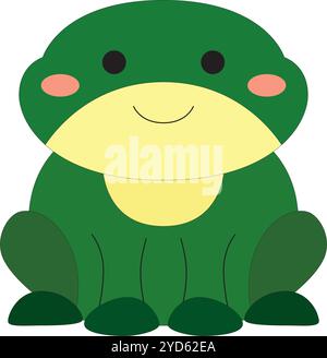 cute cartoon colored little green happy toad, frog, stock vector, white background Stock Vector