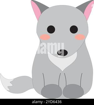 cute cartoon colored little gray wolf cub stock vector, white background, cartoon Stock Vector