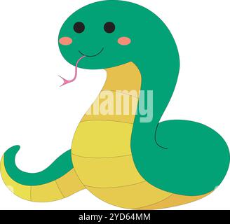 cute cartoon colored little green happy snake, stock vector, white background Stock Vector