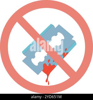 Blade with blood crossed out by a red sign. World Suicide Prevention Day. Easy to edit. Plenty of space for text/copy. Stock Vector