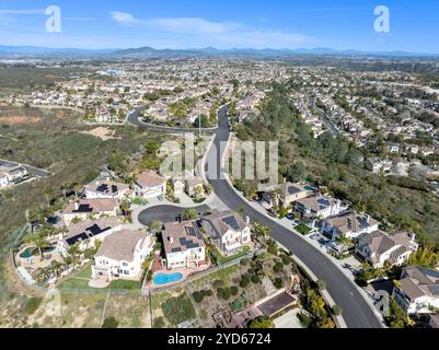 Aerial view of middle class subdivision neighborhood with residential houses in San Diego, California, USA. Stock Photo