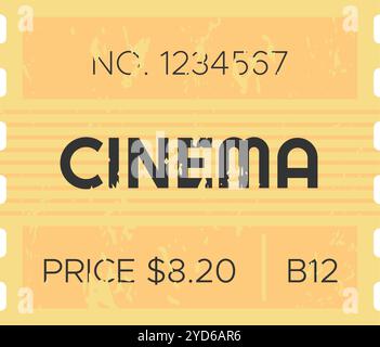 Retro cinema ticket displaying price, seat number, and serial number, evoking nostalgic feelings of classic movie experiences Stock Vector