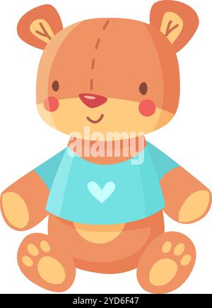 Smiling teddy bear in a heart t shirt evokes warmth and affection, perfect for kids products or love themed designs Stock Vector