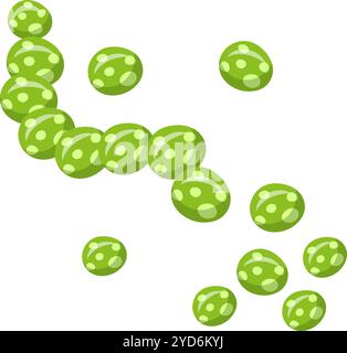 Numerous vibrant green balls adorned with white polka dots are creating a dynamic scene, some linked together in a chain like structure while others Stock Vector