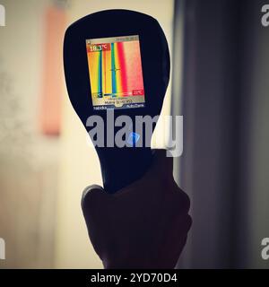 Hand thermal imaging camera to check temperature Stock Photo