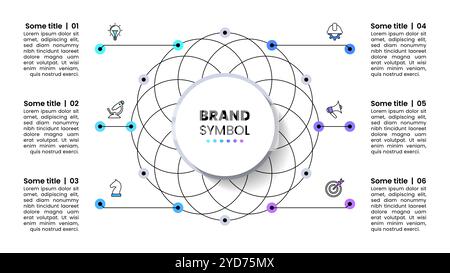 Infographic template with icons and 6 options or steps. Circle. Can be used for workflow layout, diagram, banner, webdesign. Vector illustration Stock Vector