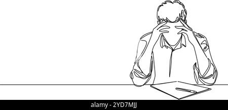 continuous single line drawing of stressed and frustrated young businessman, line art vector illustration Stock Vector