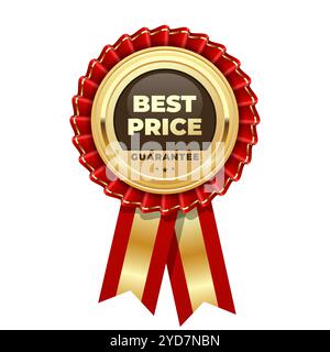 Red rosette Best Price guarantee, badge or medal with word best cost, award insignia, vector Stock Vector