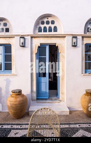 Architectural detail of traditional front door.  historic house on the Island of Tinos in Greece Stock Photo