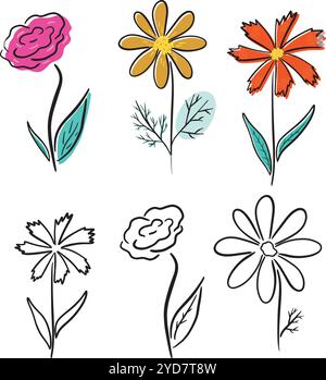 Set of simplistic abstract flowers. Vector illustration Stock Vector