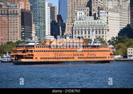 Staten Island Ferry Senator John J Marchi approaching Lower Manhattan Whitehall Terminal Stock Photo