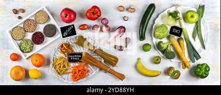 Panoramic of all ingredients top view on light background. Stock Photo