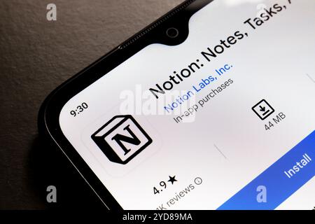 October 25, 2024, Brazil. In this photo illustration, the Notion app logo is displayed on a smartphone screen Stock Photo