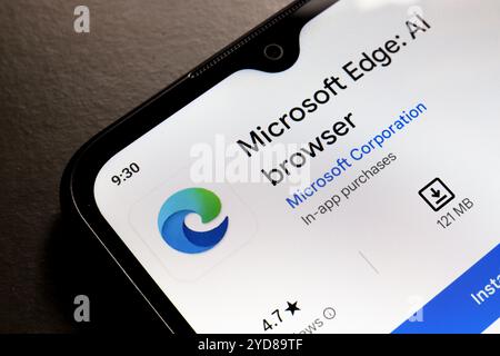 October 25, 2024, Brazil. In this photo illustration, the Microsoft Edge app logo is displayed on a smartphone screen Stock Photo