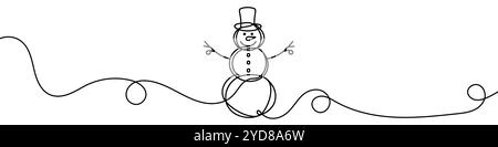 Stylized cute snowman. Continuous One Line Drawing. Outline style ...