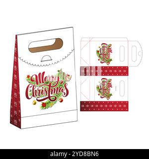 Christmas Box packaging die cut template design. 3d mock-up Stock Vector