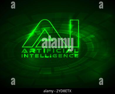Artificial inteligence conceptual illustration in fresh modern style with place for your content. AI artificial inteligence green banner header social Stock Vector
