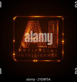 Artificial inteligence conceptual illustration in fresh modern style with place for your content. AI artificial inteligence red banner header social m Stock Vector