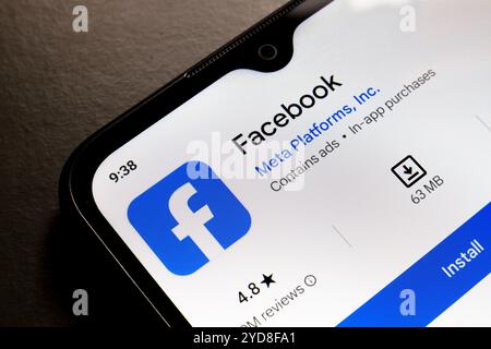 October 25, 2024, Brazil. In this photo illustration, the Facebook app logo is displayed on a smartphone screen Stock Photo