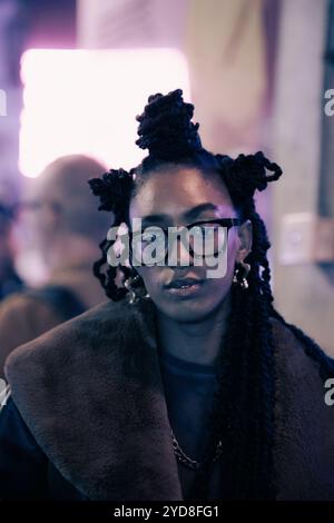 Black female model in Soho at night Stock Photo - Alamy