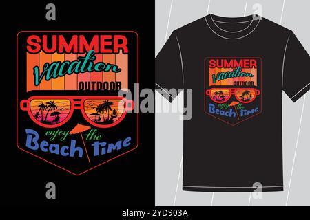 Summer vibes Beach Adventure T-shirt Design And  Summer Sunset Beach Surfing Vector Graphic Illustration Stock Vector