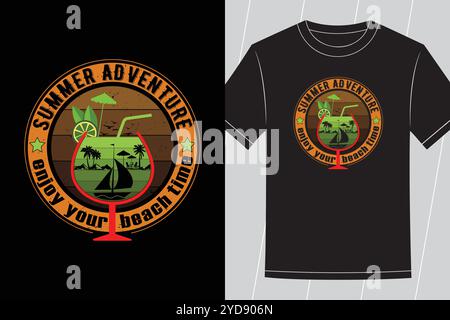 Summer vibes Beach Adventure T-shirt Design And  Summer Sunset Beach Surfing Vector Graphic Illustration Stock Vector