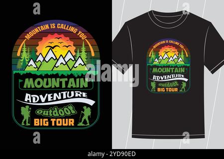 Best Mountain Hiking And Adventure T-shirt Designs for Outdoor Camping, and Nature Lovers Stock Vector