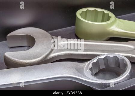 very large wrenches made of steel Stock Photo