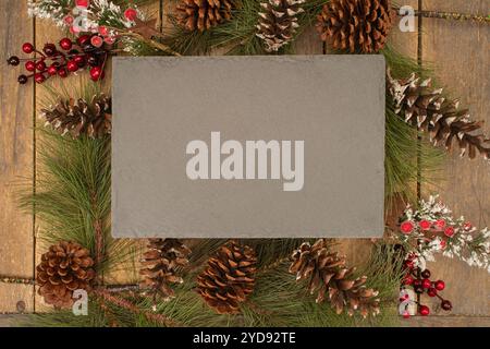 Christmas themed background with blank slate for copy Stock Photo