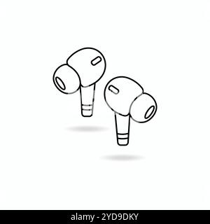 Vacuum headphones. Two stylish linear headphones. Outline icon of bluetooth headset. Bluetooth headphones. Pair of headphones vector set. Ear device f Stock Vector