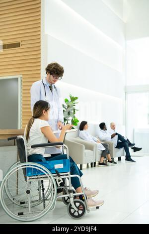 Hospital doctor explaining the results of the treatment and the progress of the treatment to the patient. in the luxury rest are Stock Photo