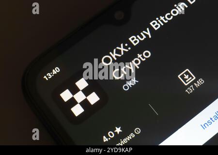 October 25, 2024, Brazil. In this photo illustration, the OKX app logo is displayed on a smartphone screen Stock Photo