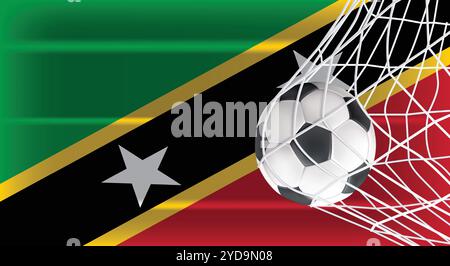 Soccer Football ball in Goal Net Isolated on Saint Kitts and Nevis Shaded Flag, Sports Accessory Equipment for Playing Game, Championship Stock Vector