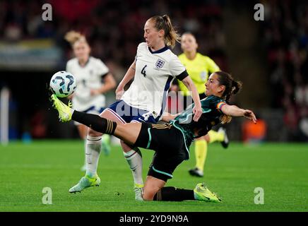 England's Keira Walsh (left) and Germany's Elisa Senss battle for the ...