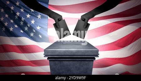 American Election Vote and US or United States Elections as Americans in a presidential campaign as a symbol of USA civic duty and voters voting at a Stock Photo