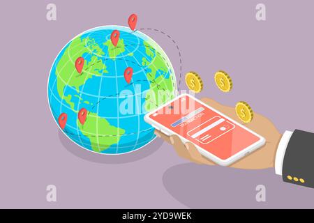 3D Isometric Flat  Conceptual Illustration of Money Transfer, Online Banking, Digital Transaction 3D Isometric Flat  Conceptual Stock Photo