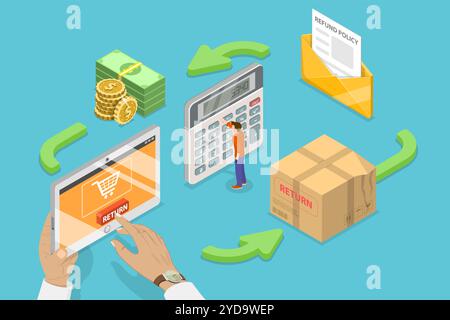 3D Isometric Flat  Conceptual Illustration of Product Exchange And Return, Purchase Refunding 3D Isometric Flat  Conceptual Illu Stock Photo