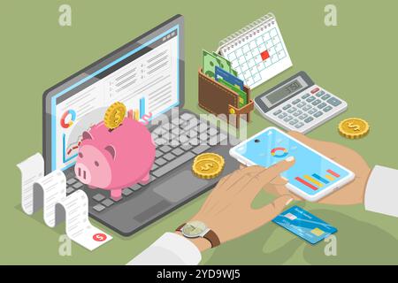 3D Isometric Flat  Conceptual Illustration of Budget Planning, Family Finanacial Management 3D Isometric Flat  Conceptual Illust Stock Photo