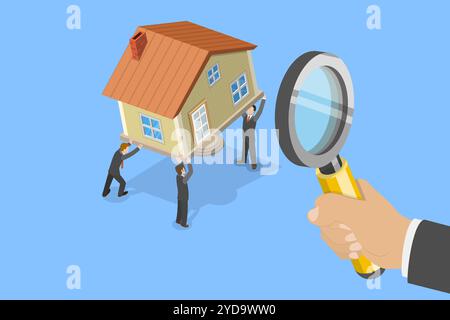 3D Isometric Flat  Conceptual Illustration of House Inspection, Real Estate Assessment 3D Isometric Flat  Conceptual Illustratio Stock Photo