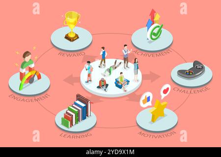 3D Isometric Flat  Conceptual Illustration of Gamification , Customer Engagement 3D Isometric Flat  Conceptual Illustration of G Stock Photo