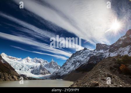 Cerro Torre on the Argentinian-Chilean border is one of the most beautiful peaks in the world Stock Photo