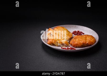 Delicious meat fried with Dijon mustard with salt Stock Photo