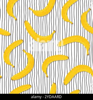 Banana seamless vector pattern with black polka dots on a white background, textile, scrapbook. Vector illustration Stock Vector