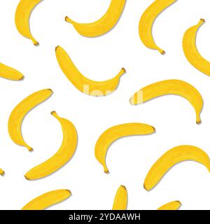 Banana seamless vector pattern with black polka dots on a white background, textile, scrapbook. Vector illustration Stock Vector