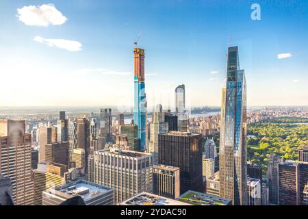 Central Park aerial view, Manhattan, New York, Park is surrounded by skyscrapers Stock Photo