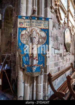 This colourful image is of the interior of St Mary's Church in the Shropshire town of Shrewsbury, shown here with the Mother's Union Banner. Stock Photo