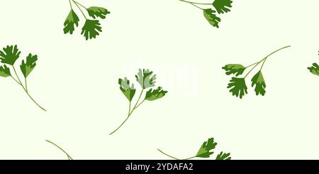 Seamless pattern with fresh parsley leaves on light green background, vector illustration Stock Vector