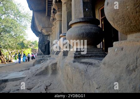 Partial view of Pandav Leni, located on the hill in Nashik, Maharashtra, India Stock Photo