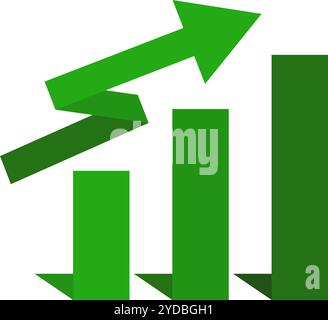 Flat design green increasing bar graph icon. Editable vector. Stock Vector