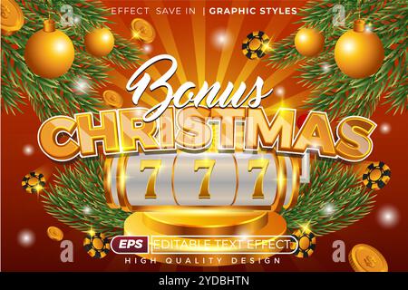 editable 3d text effect bonus christmas Stock Vector